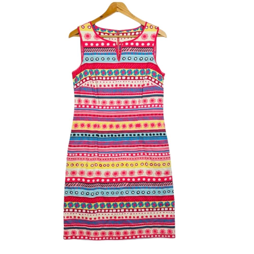 Talbots Colorful Striped Floral Geometric Sleeveless Textured Shift Dress 18W‎